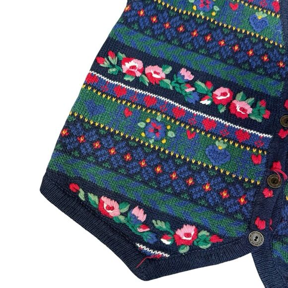 Vintage Erika Fair Isle Cottage Dark Floral Sweater Vest Size M Holiday Vintage - Picture 4 of 10